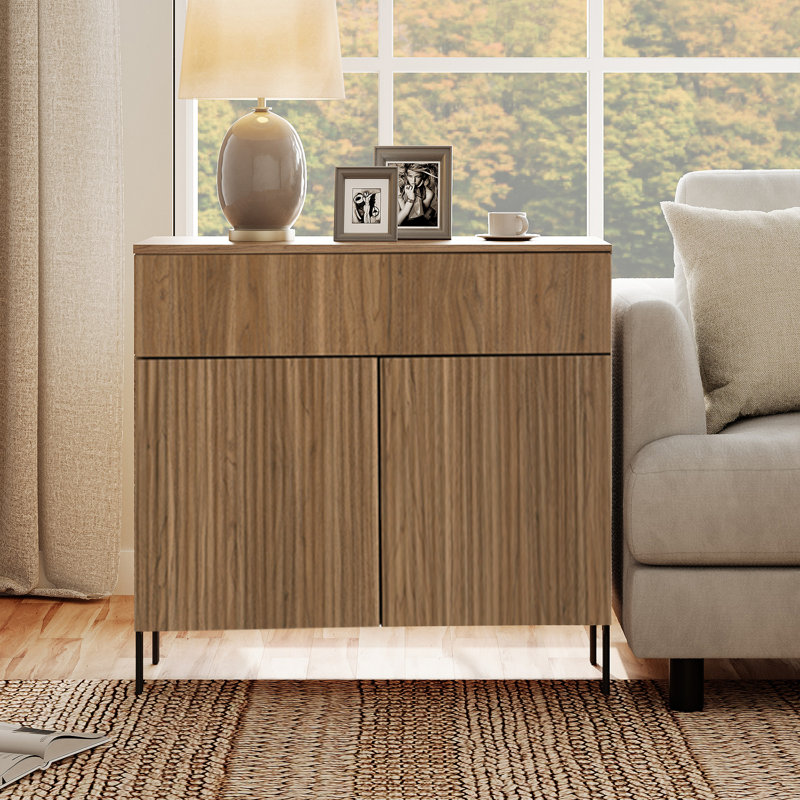 Union Rustic 31.5" Reeded End Table With Storage, Modern Minimalist Nightstand With Drawer For Bedroom, Living Room, Sofa Office