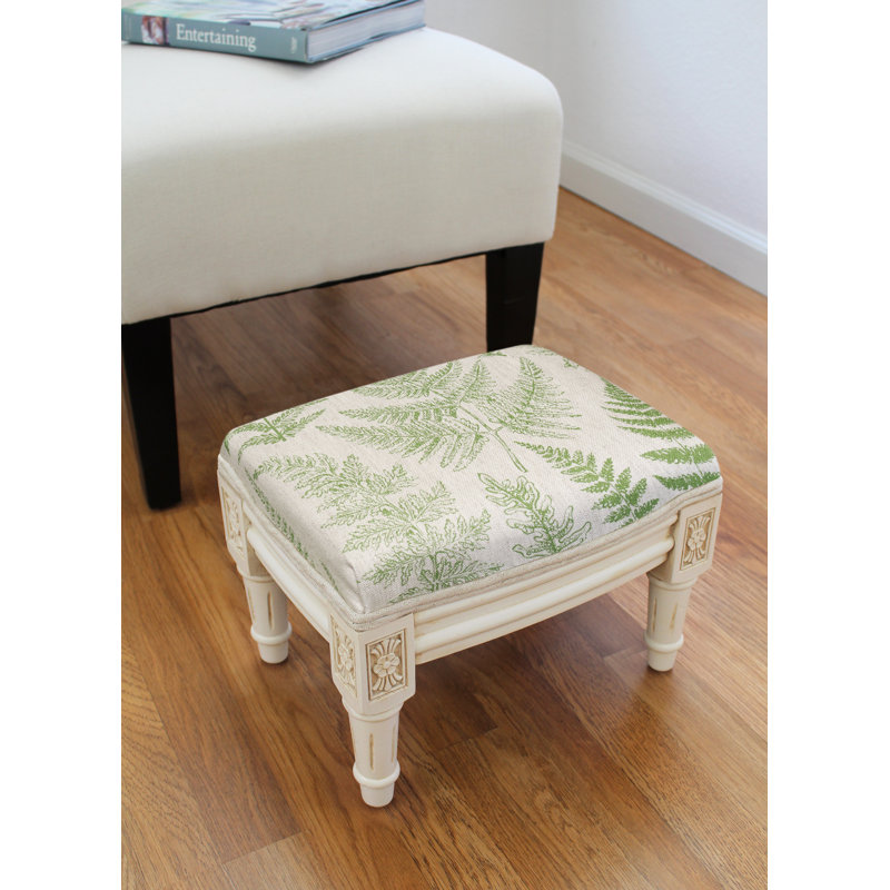 Devonte Upholstered Ottoman, White, Jade Green