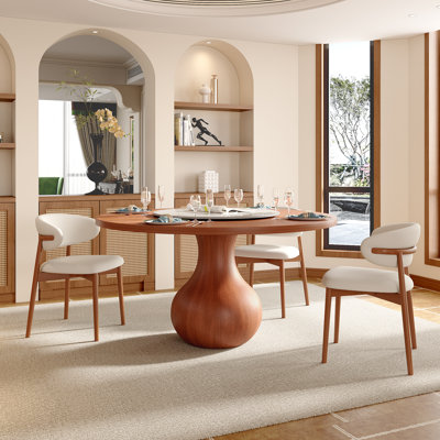 Ensemble de 7 tables de salle à manger rondes en bois massif avec paresseux pour 6
