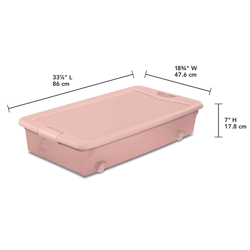  56 Qt Wheeled Under Bed Storage Container Plastic Bin, Blush, 12 Pack
