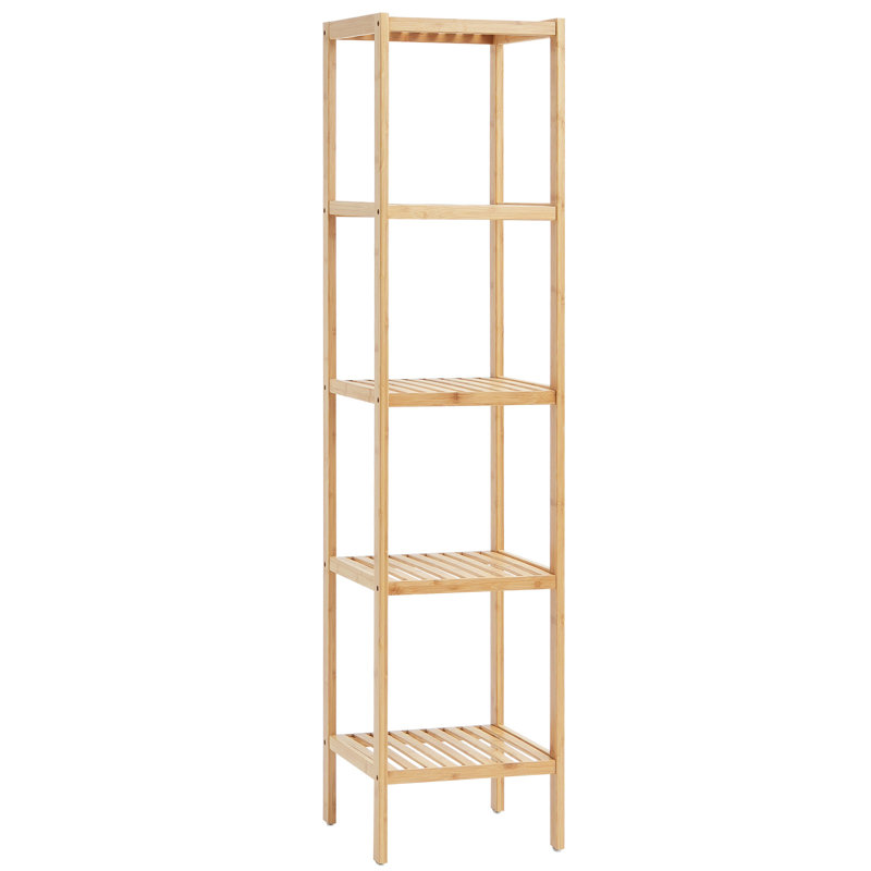 Natural Bamboo 5-Tier Corner Ladder Bookshelf