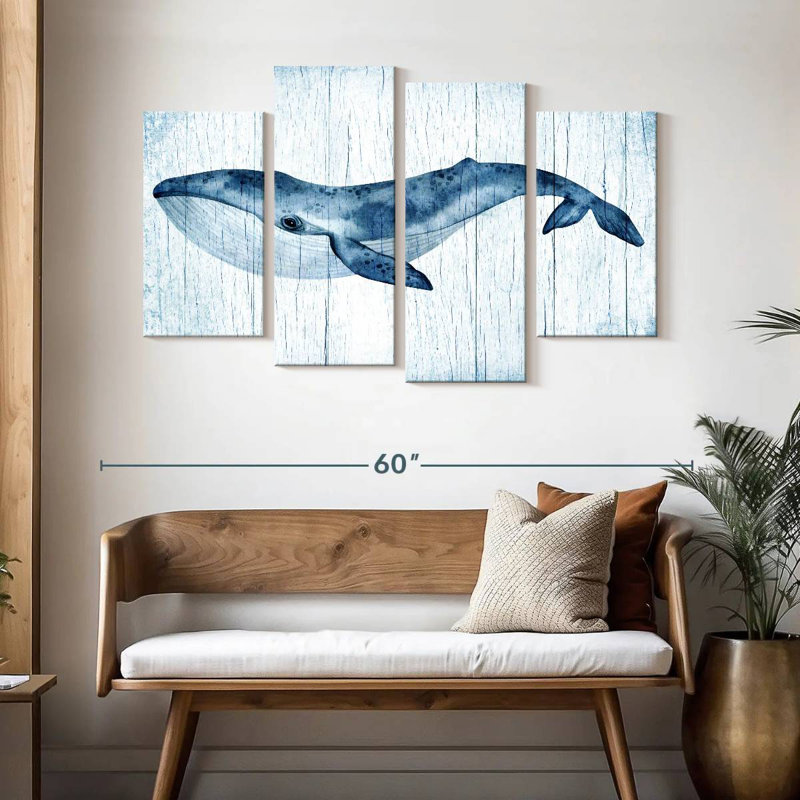 Wooden Blue Whale, 32" H x 52" W
