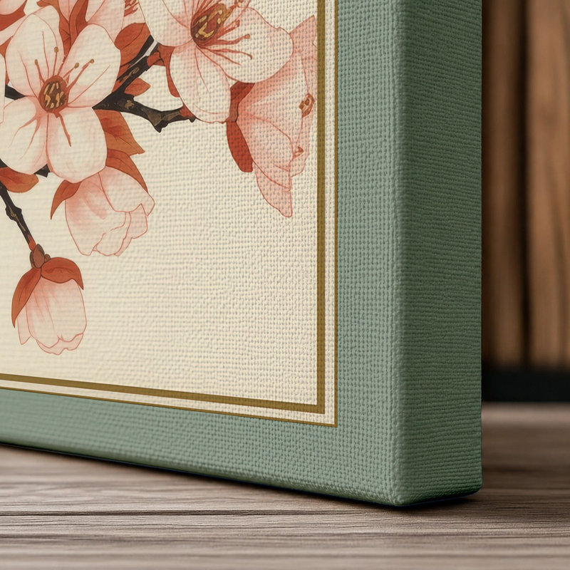 Moonlit Cherry Blossom Japandi - Wrapped Canvas, 18x12 - 45.7 x 30.5 cm, Sage Border