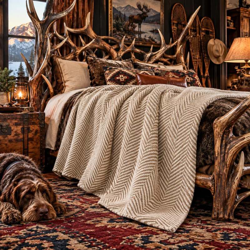 In2Green Oversized Classic Chevron Knit Taupe Throw