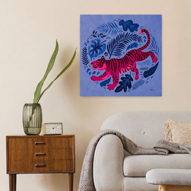 Grand chat, beauté, chat vif abstrait, palmier, art tropical, H 24 po x l 24 po