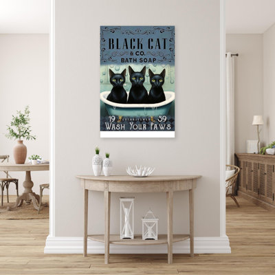 «Black Cat Bath Soap», impression rectangulaire sur toile tendue 2 pièces