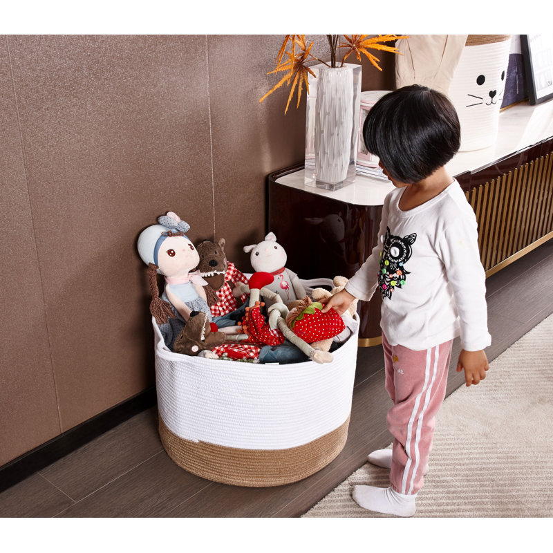 Panier de rangement en corde de coton tissé | Panier à linge Décor avec poignées | Idéal pour le salon / la chambre de bébé / la lessive / les jouets / les coussins / jetés / serviettes / cadeau