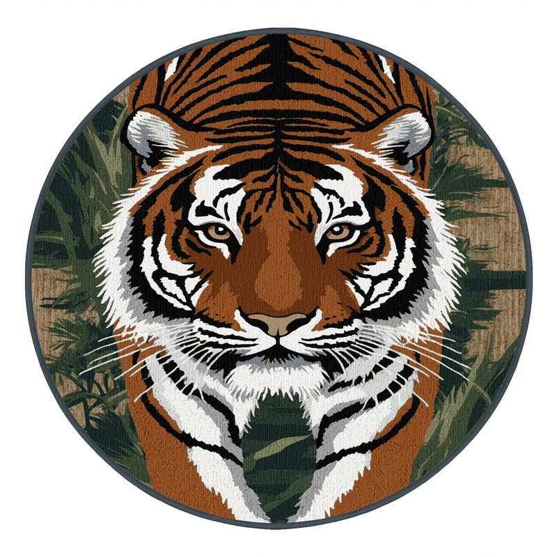  Washable Swamp Tiger Big Cats Area Rug, Rond 3 pi