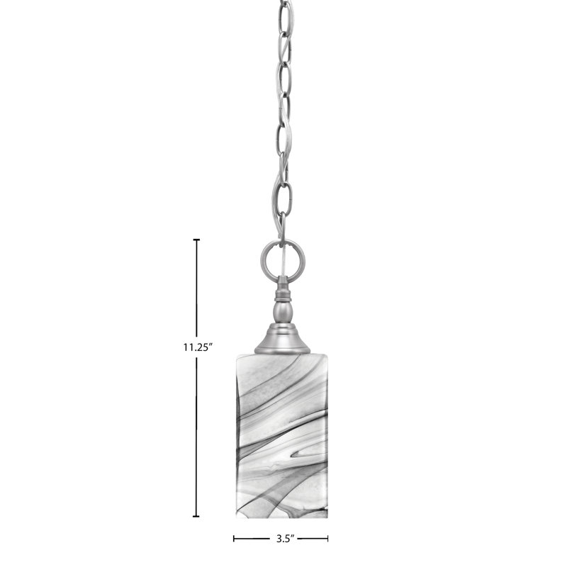 Mini-luminaire suspendu suspendu à une chaîne avec verre onyx carré de 3,5 po, Nickel brossé