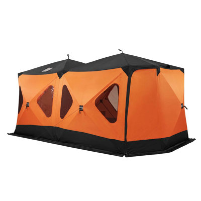 Pop-Up Ice Fishing Tent for 8-10 People, 162x91x91 Inches, Insulated Winter Shelter with 115 sq ft Area, Durable 600D 4-Layer Fabric, Portable Cube Design with Anchors, Ropes, and Carrying Bag