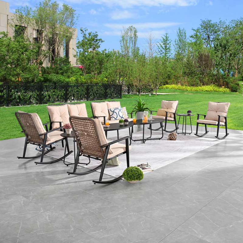 8 - Person Patio Conversation Set with Cushions, Beige