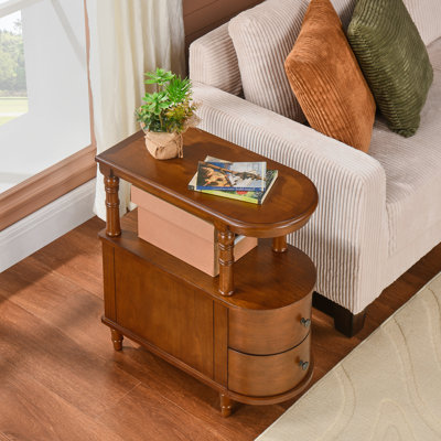 Wood Narrow End Table With Drawers And Shelf