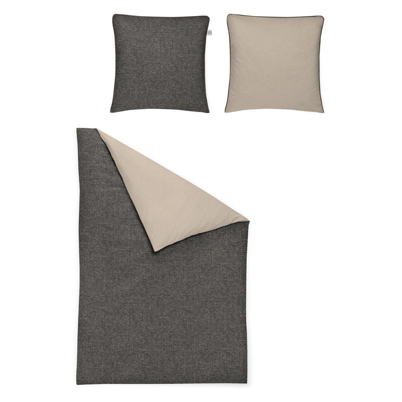 Crown-K 8404 mako satin bedding set, Black, 155 x 200cm - 1 Pillowcase ( 80 x 80cm)