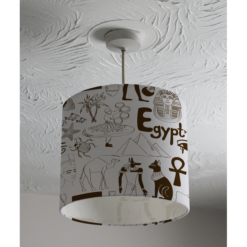 Hand Drawn Sketch Egypt 22cm H Cotton Drum Pendant Shade ( Uno )