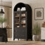 Armoire de cuisine moderne de style ferme avec porte vitrée cintrée haute, 2 grands tiroirs et étagères réglables-1222299648