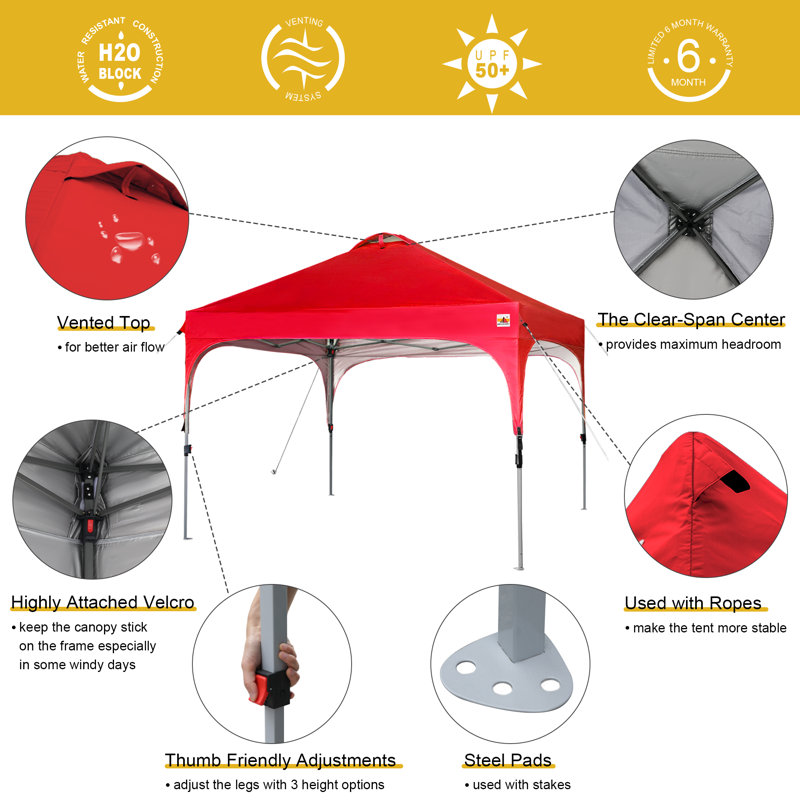 Compact 10 Ft. W x 10 Ft. D Steel Pop-up Canopy The Pop Up Canopies, Red