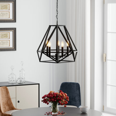 Worton 5 - Light Dimmable Geometric Chandelier with Wrought Iron Accents