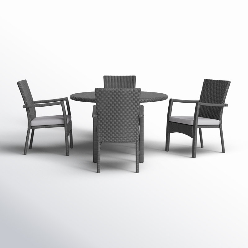 Arturas 4 - Person Wicker Patio Dining Set with Round Table , Cushions Included, Gray