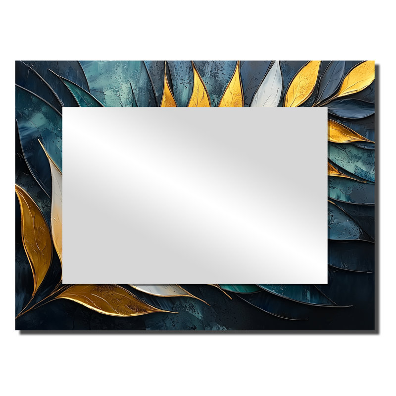 Emerald Stone Palms Leaves - art mural miroir palmiers et palmiers - imprimé sur métal, 24 po x 32 po