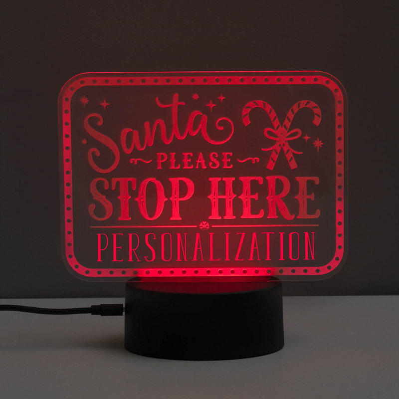 Veilleuse de Noël à DEL Santa Stop Here avec nom personnalisé gravé au laser sur un insert en acrylique, Oui