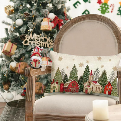 Couvre-oreiller de Noël, décoration d'arbre de Noël 12 x 20 pouces, flocon de neige doré, coussins décoratifs lombaires, vacances d'hiver, décor de Noël pour maison de campagne
