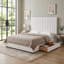 Lit plateforme moderne capitonné en velours avec tête de lit extra-haute et tiroirs de rangement, King, crème-1247992384-1247992386