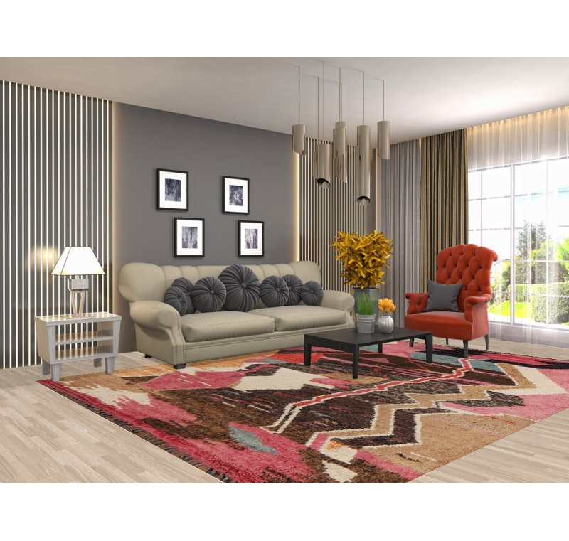 Tapis oriental marocain abstrait en peluche 8 x 11