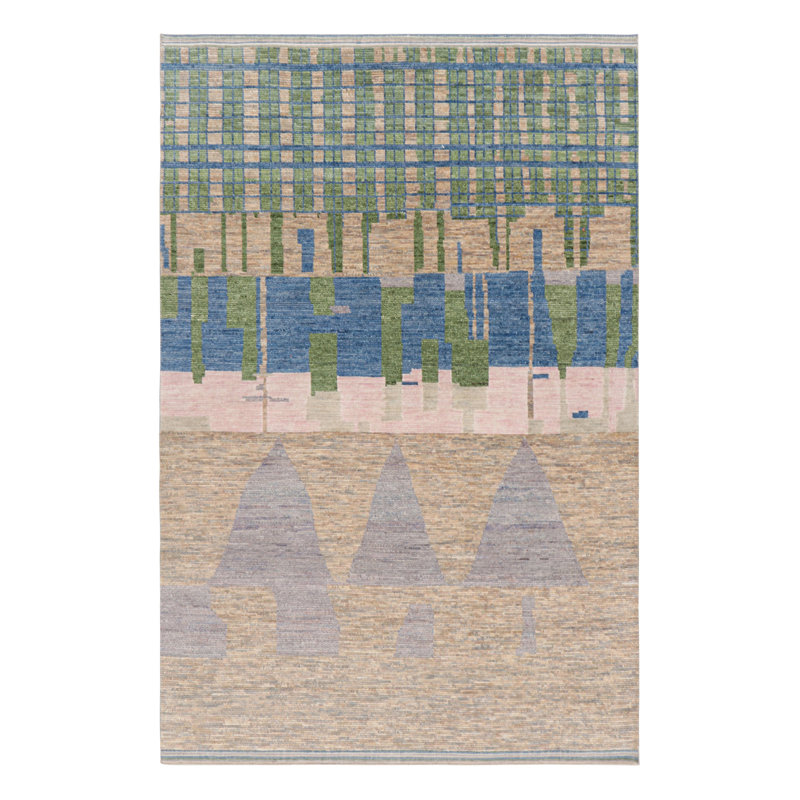 Moroccan Hand Knotted Geometric Area Rug, Rectangle 6' x 8'