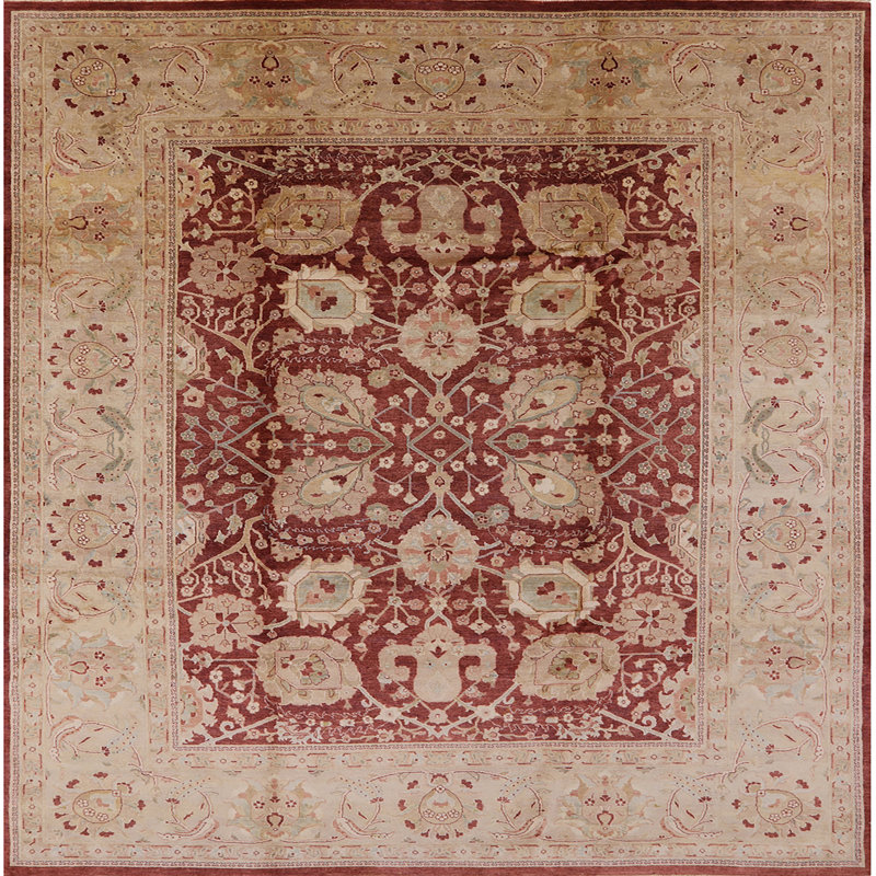 Tapis oriental brun / beige Japon, Carré 7 pi