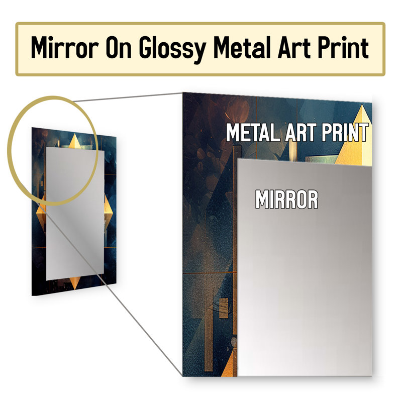 Gold Cubist Visions III - Cubism Wall Mirror, Modern Decorative Mirror, Printed Metal Art, 32" x 24"