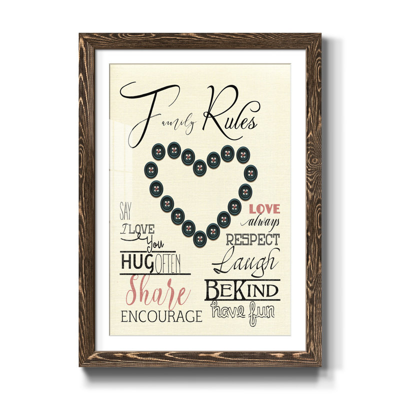 Family Rules Boutons - Impression de cadre photo sur papier, H 44 po x l 31 po x P 1 po, Noyer