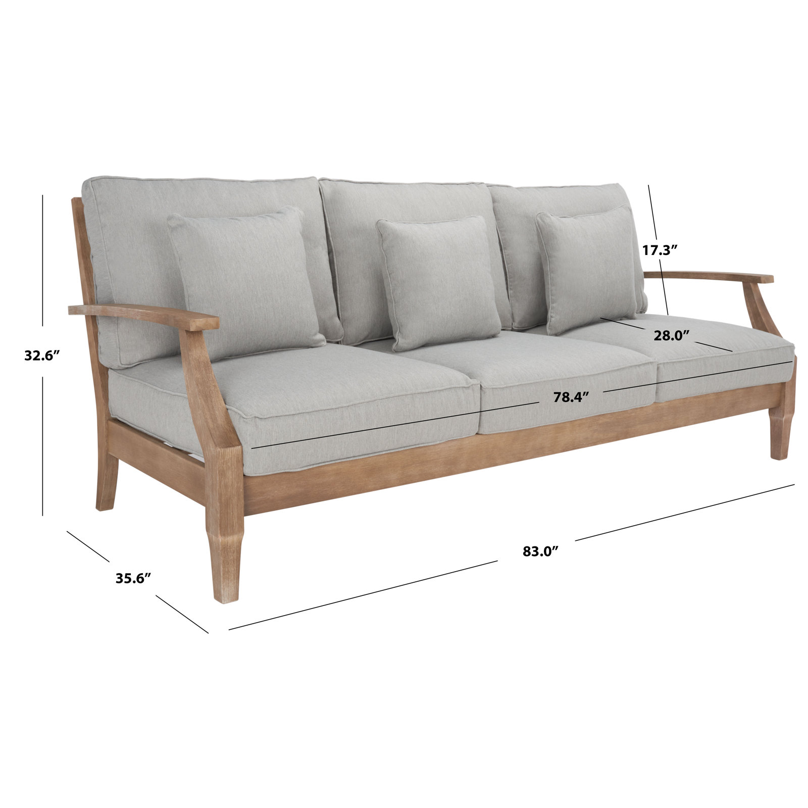 Samya 82" Eucalyptus Patio Sofa, Natural/Gray