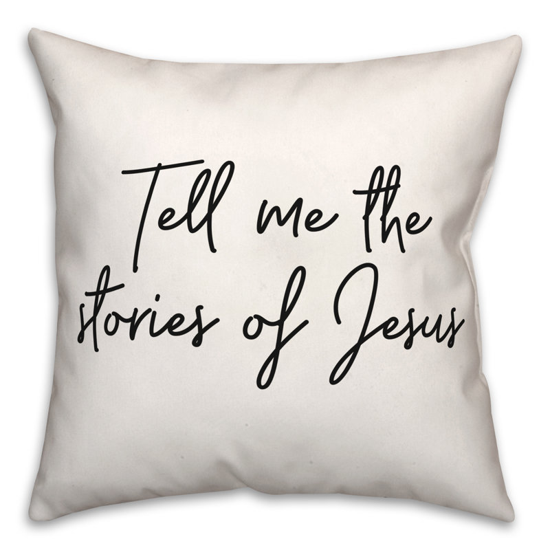Coussin décoratif noir et blanc «Typ Me raconte l'histoire de Jésus» en noir et blanc