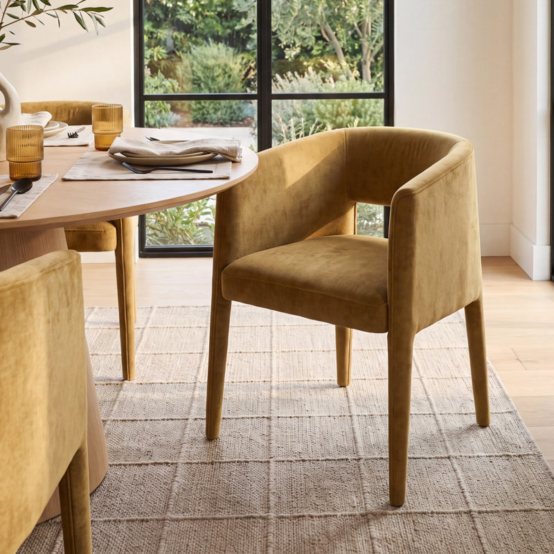 Darrin 19" H Wooden Frame Upholstered Armchair with Foam and Fiber Low Back Contemporary Dining Room Chairs, Boucle White