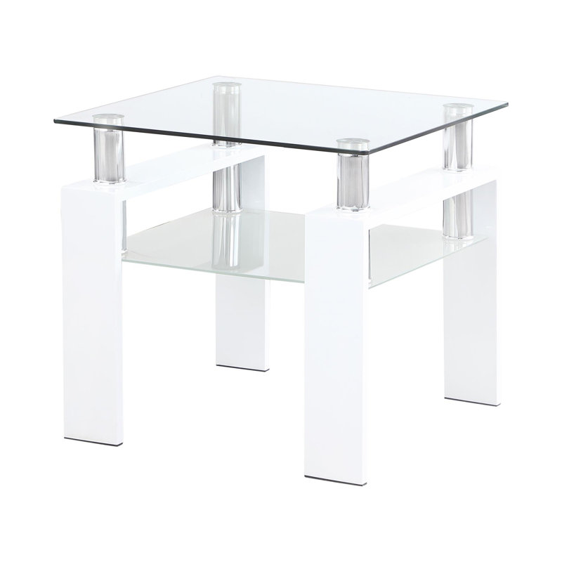 Iginio Square End Table with Glass Top, White