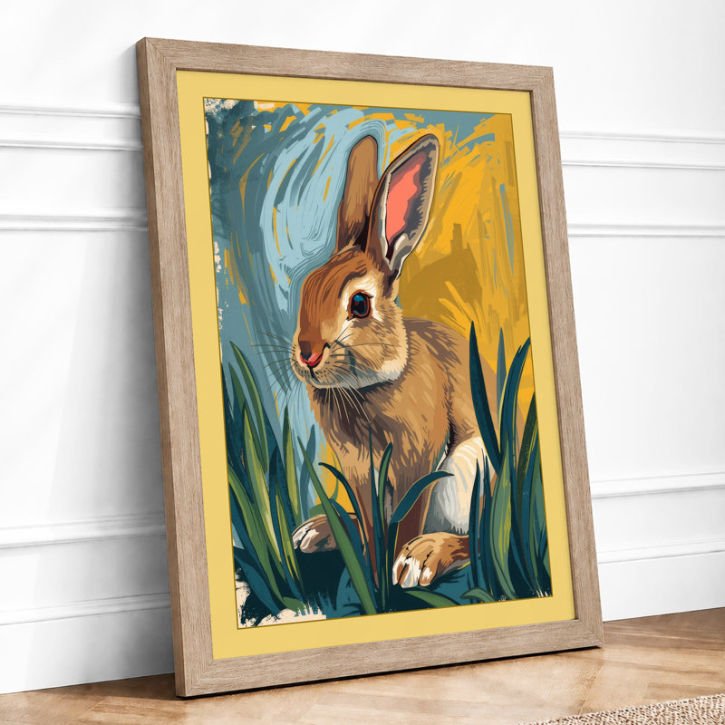 Curious Rabbit Boho - Framed Print, A4 - 29.7 x 21.0 cm, Oak