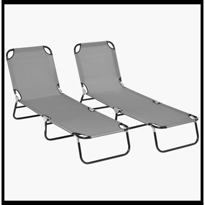 2 Piece Folding Chaise Lounge Pool Chairs, Heavy-Duty Outdoor Sun Tanning Chairs With 5-Level Reclining Back, Sturdy Steel Frame For Beach, Yard, Patio (Dark Gray)