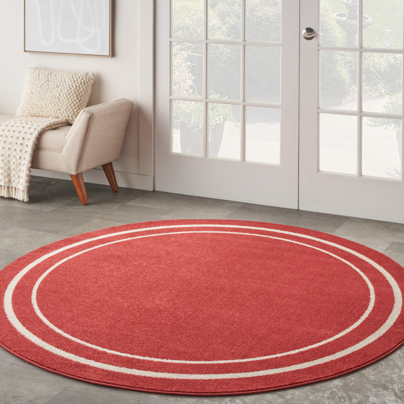 Argentino Abstract Machine Woven Chenille Indoor/Outdoor Area Rug in Red, Round 6'