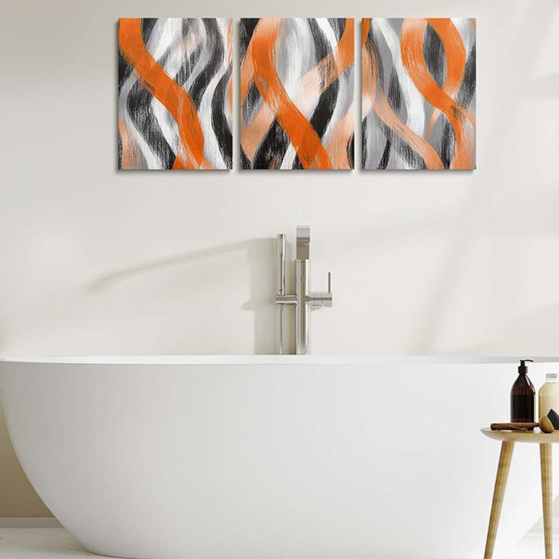 3 Piece Wrapped Canvas Print, Orange