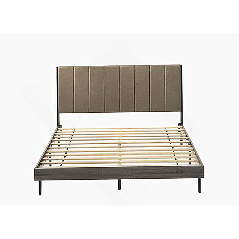 Grand lit Valdemar en tissu brun et gris vieilli