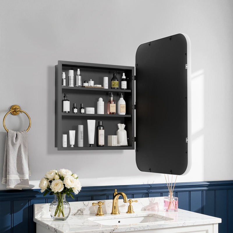 Armoire à pharmacie avec miroir mural décoratif en fer blanc l 20 po x H 30 po (ensemble de 2), Blanc