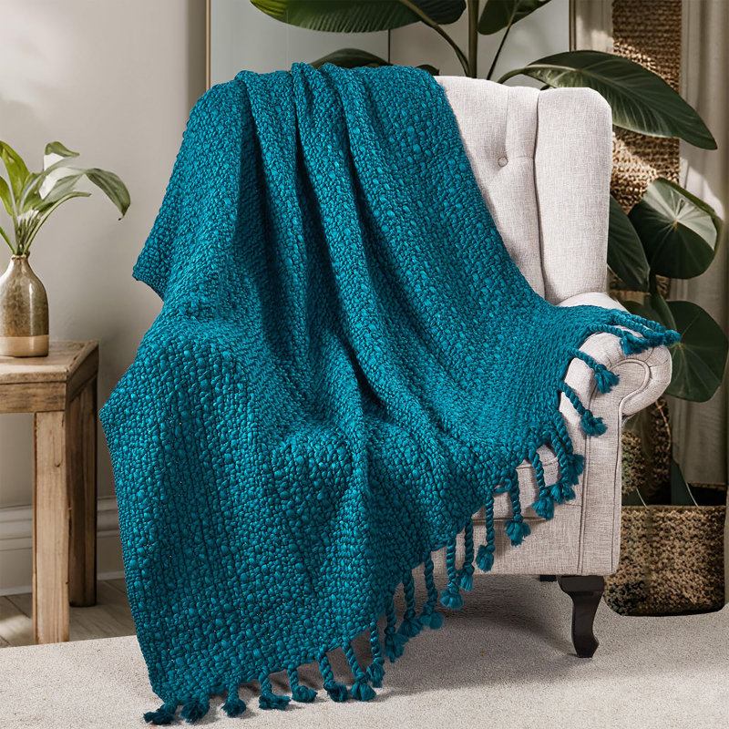 Knitted Throw Blanket, Teal