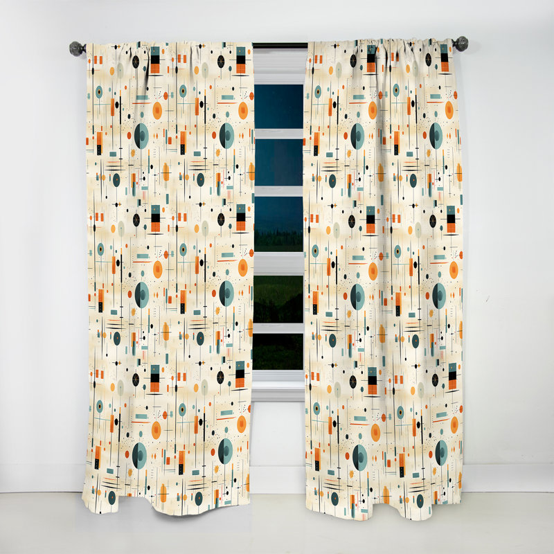 Motif géométrique Mid-Century sarcelle et orange - Rideau obscurcissant géométrique abstrait - 1 panneau, L 52 po x L 108 po