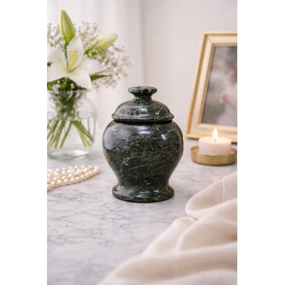 Urne décorative en marbre zébré noir avec couvercle, H 5,25 po x l 3,5 po x P 2 po, 1,68 lb