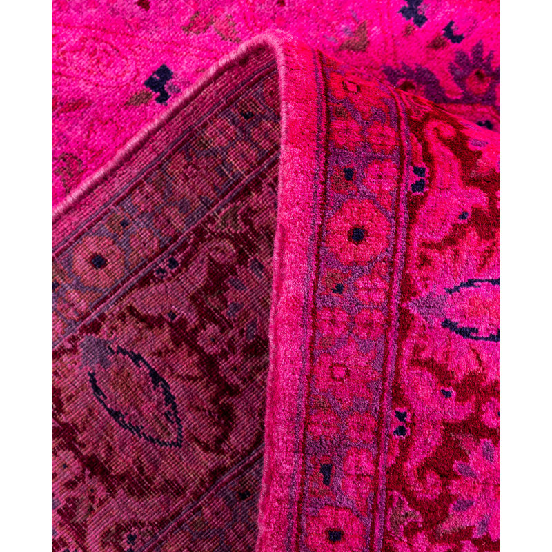 Overdyed Hand-Knotted Wool Modern-Contemporary Pink Runner 3' 10" x 10' 3"