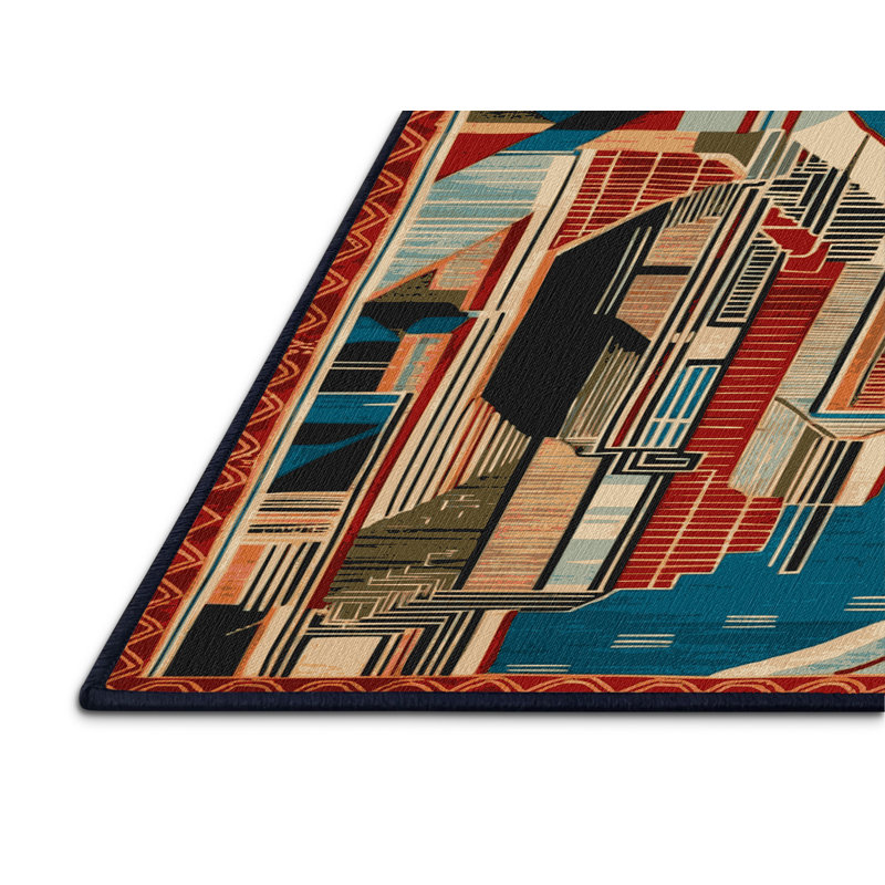 Machine Washable Art Deco Gray Area Rug, Square 6'