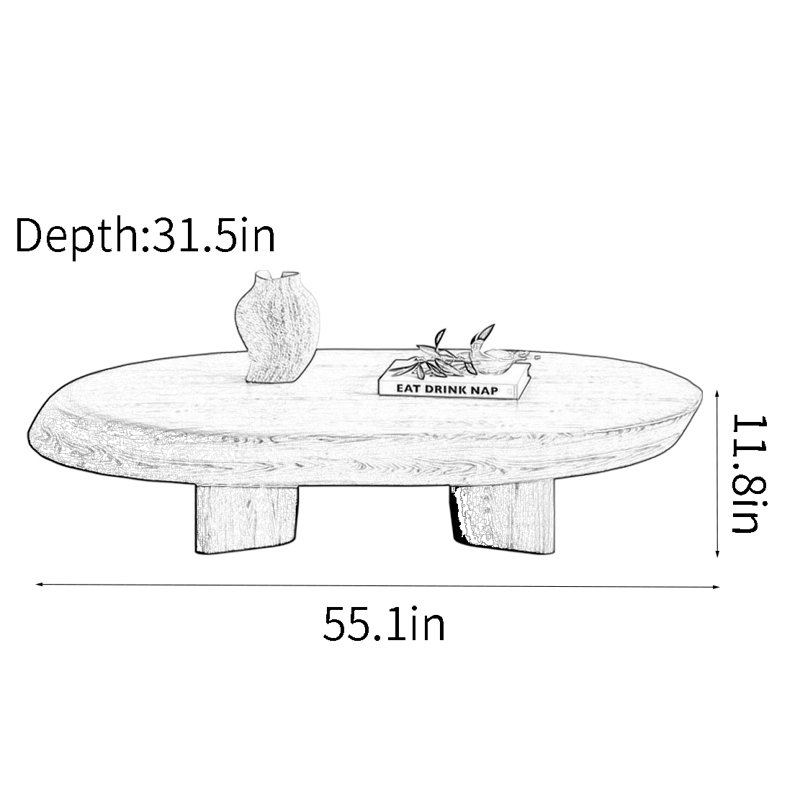 Table basse Wabi-sabi, Brun, H 11,8 po x L 55,1 po x l 31,5 po