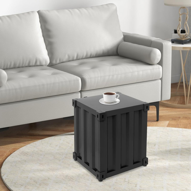 Table de chevet industrielle entièrement en métal avec porte à loquet unique et tablette en fer fixe, armoire de chevet en fer de style cargaison gris foncé, table de bout en fer robuste pour chambre à coucher, mezzanine, garage et dortoir