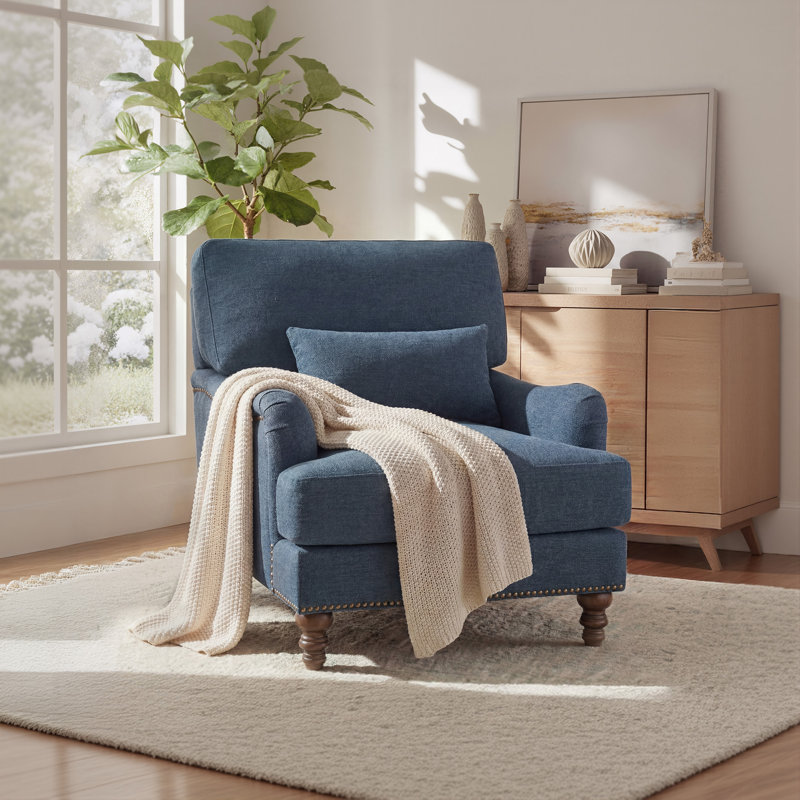 Yero Upholstered Accent Chair, Dark Blue
