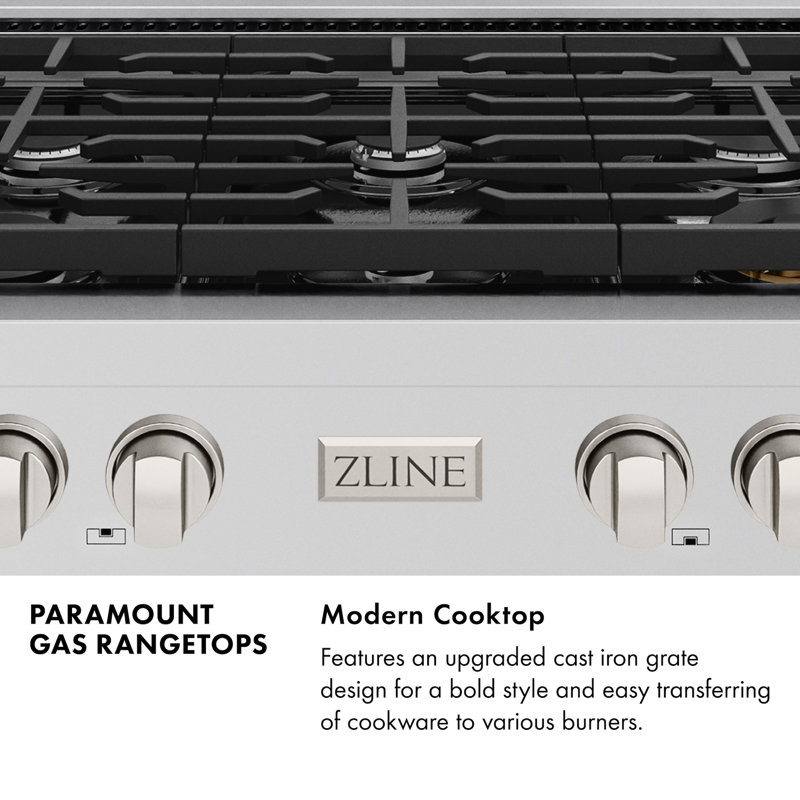 ZLINE 36 in. Autograph Paramount Gas Rangetop w/ 6 Burners & Champagne Bronze Accents, Stainless Steel